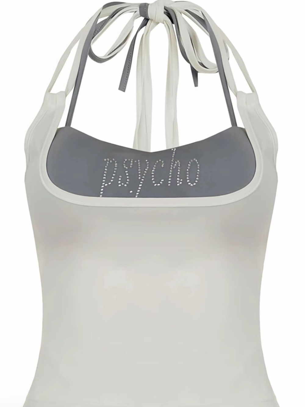 White Halter Tank Top with 'Psycho' Accent